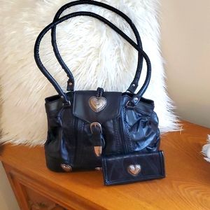 Vintage leather purse with hearts and buckle